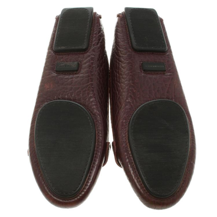 Pre Owned Burberry Burgundy Leather Signature Loafers Size 38