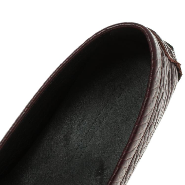 Pre Owned Burberry Burgundy Leather Signature Loafers Size 38