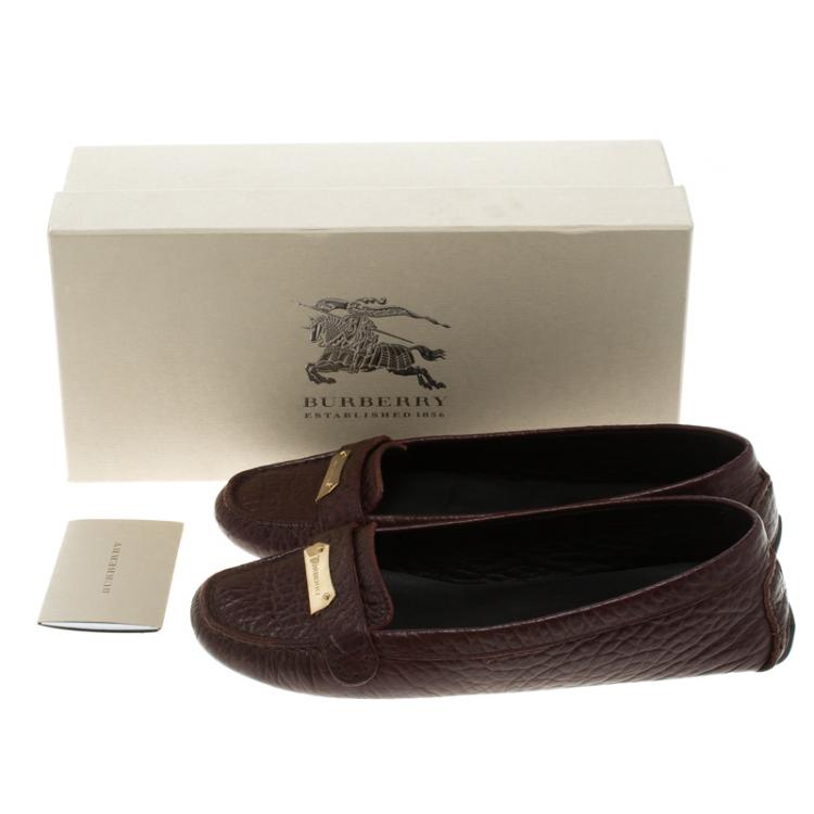Pre Owned Burberry Burgundy Leather Signature Loafers Size 38