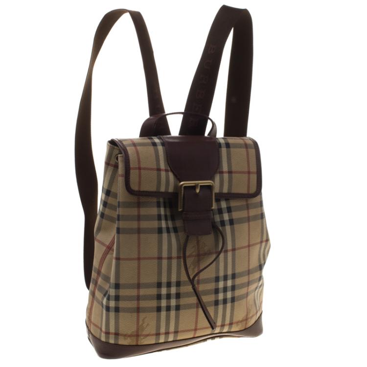 Pre Owned Burberry Beige/Brown Haymarket Check Backpack