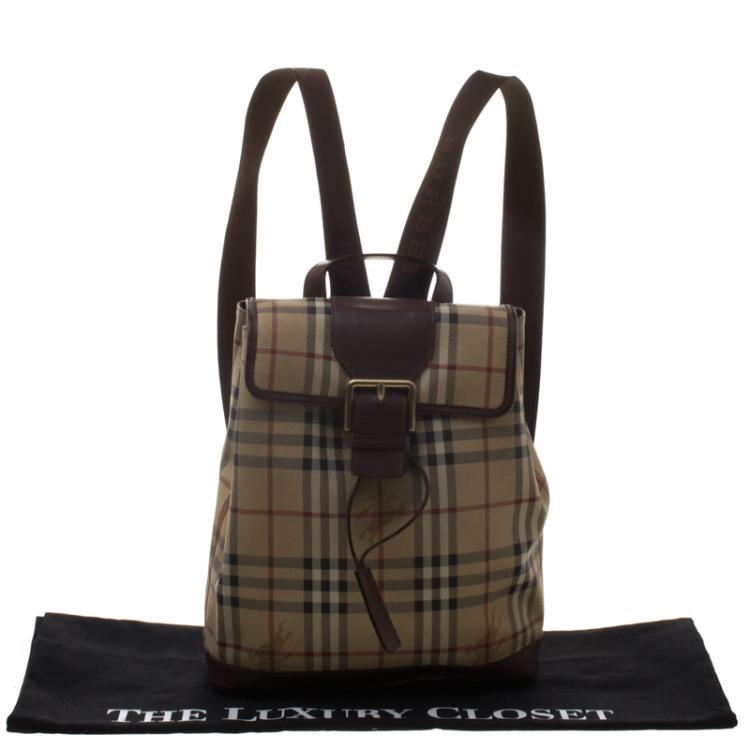 Pre Owned Burberry Beige/Brown Haymarket Check Backpack