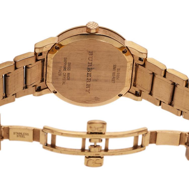 Pre Owned Burberry Cream Gold Plated Stainless Steel Heritage Collection Women's Wristwatch 36MM