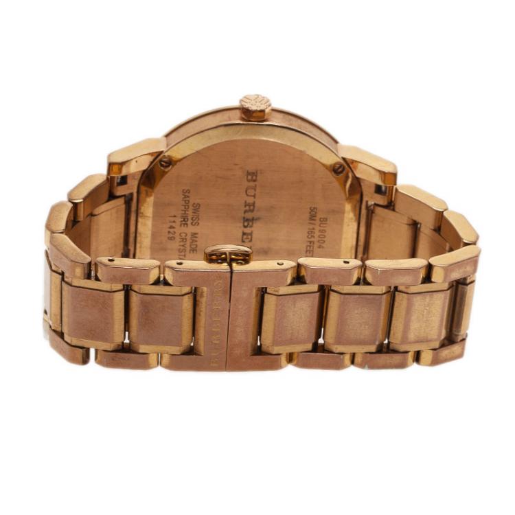 Pre Owned Burberry Cream Gold Plated Stainless Steel Heritage Collection Women's Wristwatch 36MM