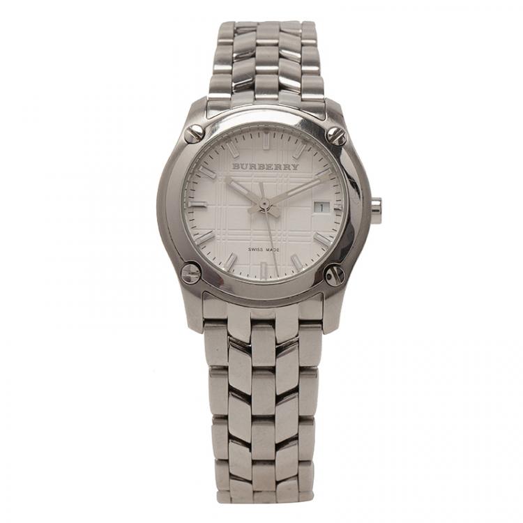 Pre Owned Burberry White Stainless Steel Women's Wristwatch 29MM