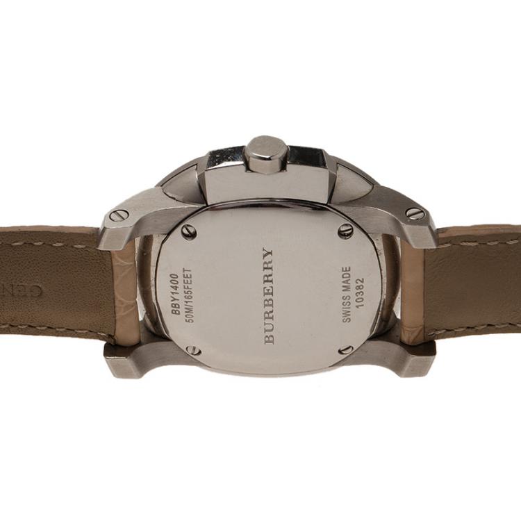 Pre Owned Burberry Cream Stainless Steel Diamonds Britain Women's Wristwatch 38MM