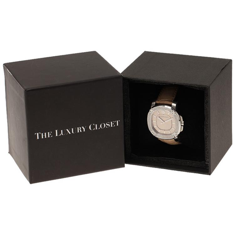 Pre Owned Burberry Cream Stainless Steel Diamonds Britain Women's Wristwatch 38MM