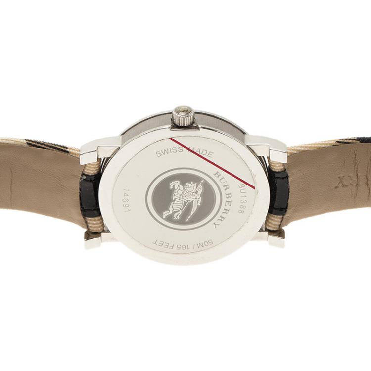 Pre Owned Burberry White Stainless Steel Heritage BU1388 Women's Wristwatch 38MM 