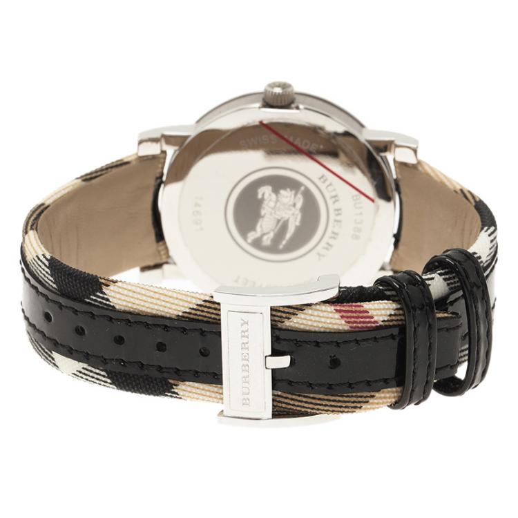 Pre Owned Burberry White Stainless Steel Heritage BU1388 Women's Wristwatch 38MM 