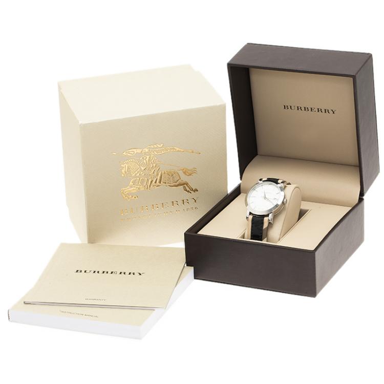 Pre Owned Burberry White Stainless Steel Heritage BU1388 Women's Wristwatch 38MM 
