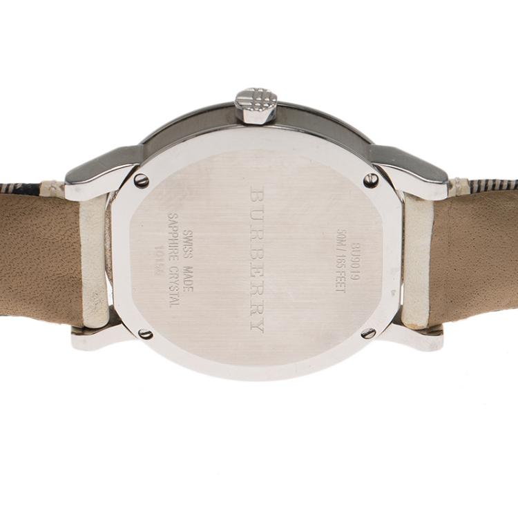 Pre Owned Burberry White Stainless Steel Heritage BU1388 Women's Wristwatch 38MM 