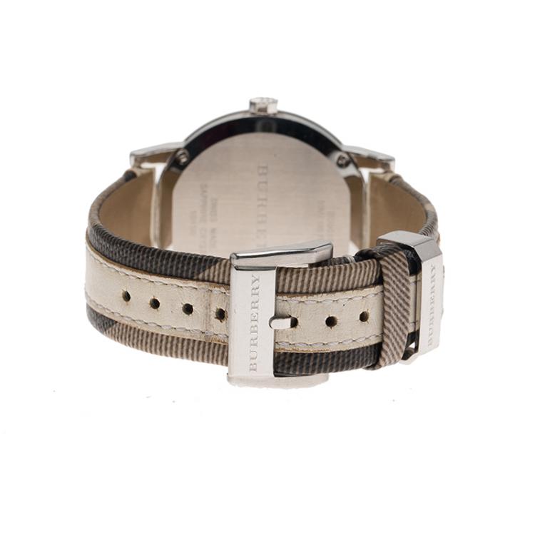 Pre Owned Burberry White Stainless Steel Heritage BU1388 Women's Wristwatch 38MM 