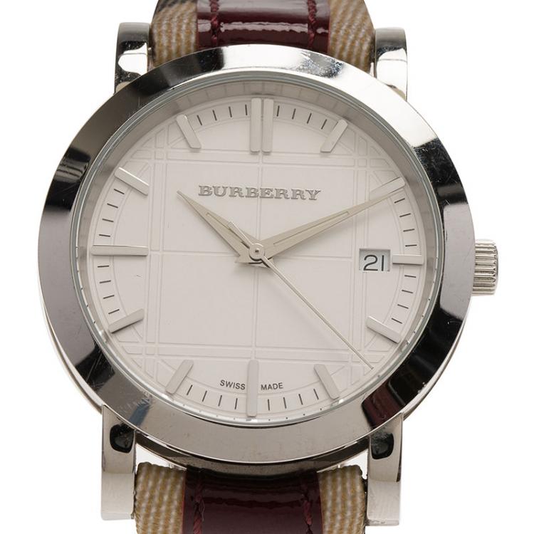Pre Owned Burberry White Stainless Steel Heritage BU1389 Women's Wristwatch 38MM 