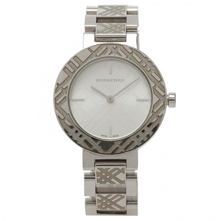 Pre Owned Burberry Silver Gold Plated Stainless Steel Heritage Collection Women's Wristwatch 36MM