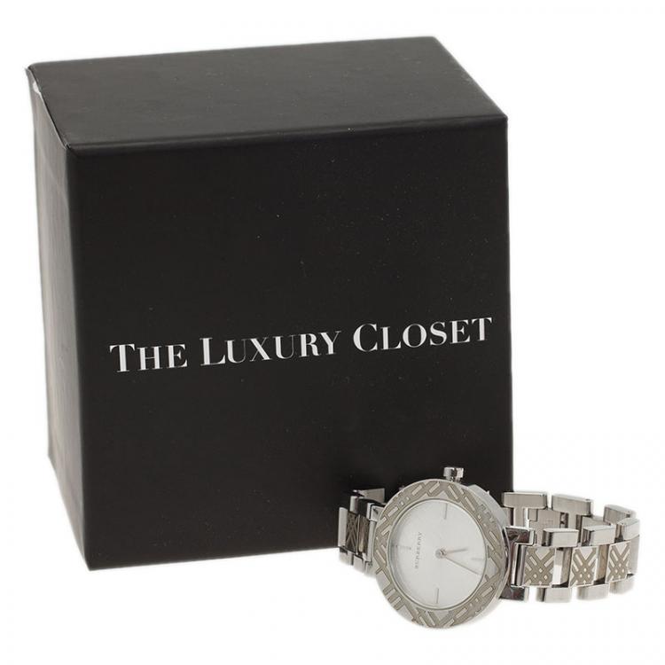 Pre Owned Burberry Silver Gold Plated Stainless Steel Heritage Collection Women's Wristwatch 36MM