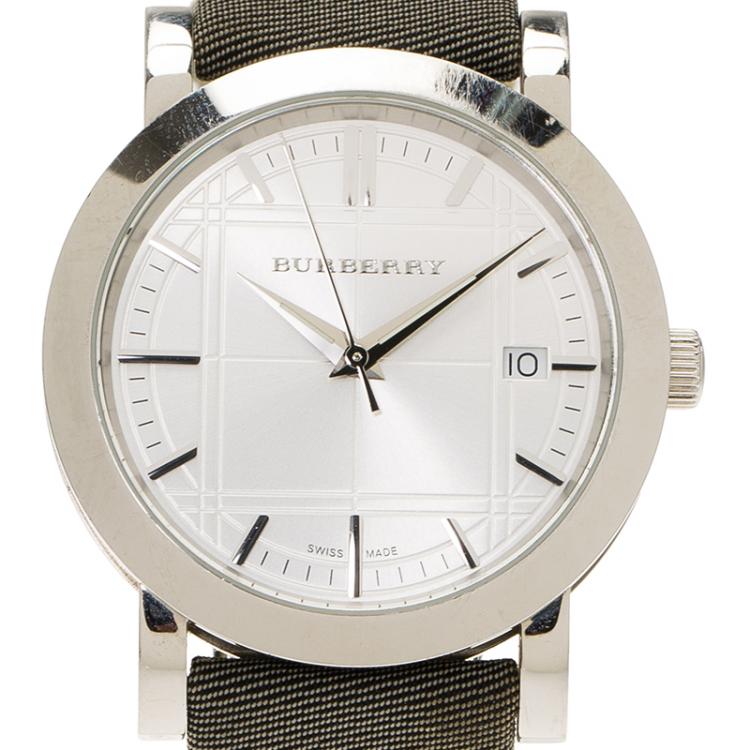 Pre Owned Burberry Silver Stainless Steel Heritage BU1378 Women's Wristwatch 38MM 