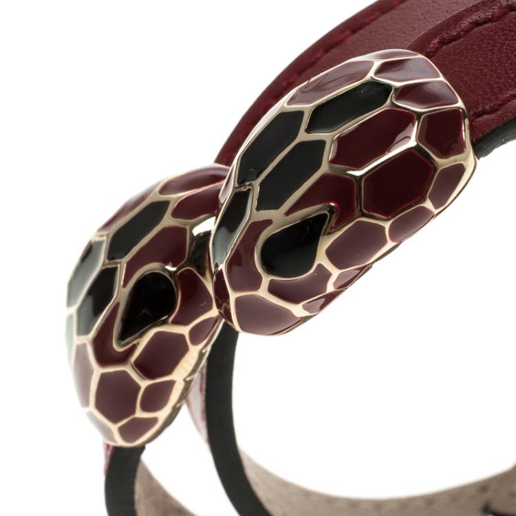 Pre Owned Bvlgari Red Serpenti Forever Leather Bracelet Small