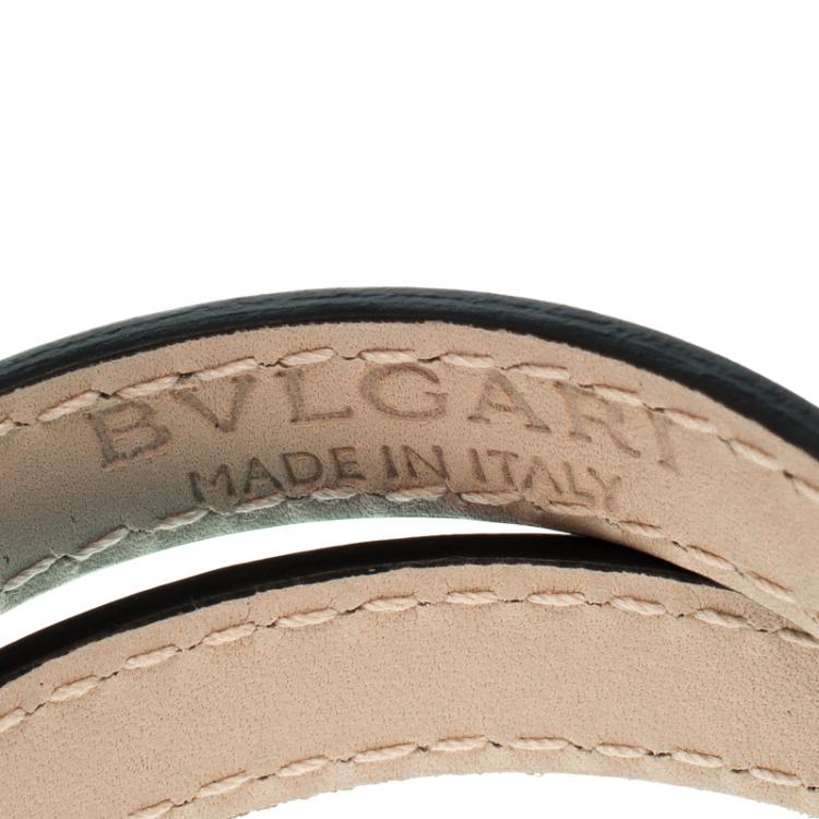 Pre Owned Bvlgari Serpenti Forever Enamel Turquoise Double Coiled Leather Gold Plated Bracelet