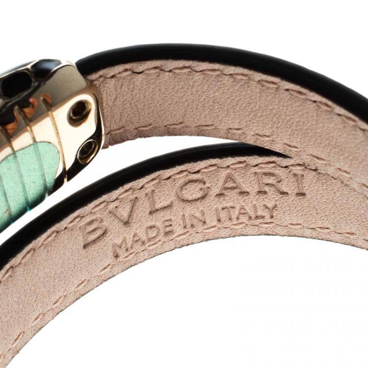 Pre Owned Bvlgari Serpenti Forever Enamel Violet Double Coiled Leather Gold Plated Bracelet