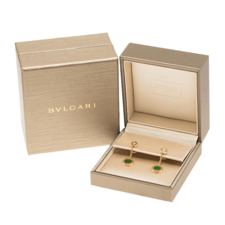 Pre Owned Bvlgari Bvlgari Diamond &  Jadeite Jade Rose Gold Dangle Earrings