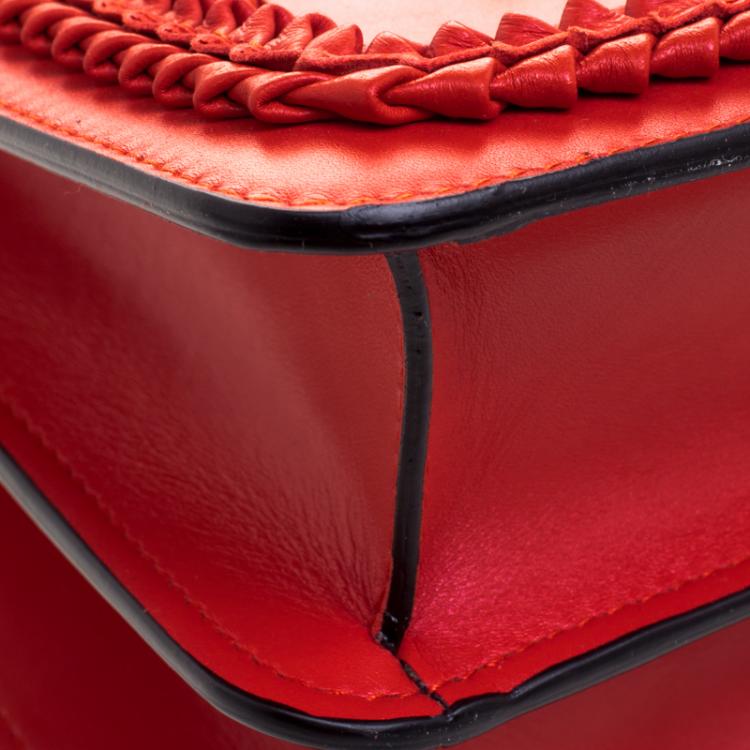 Pre Owned Bvlgari Scarlet Red Leather Large Ruffled Serpenti Forever Shoulder Bag
