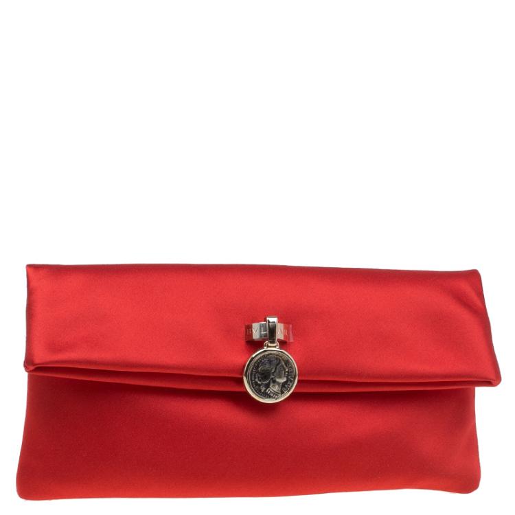 Pre Owned Bvlgari Red Satin Monete Clutch