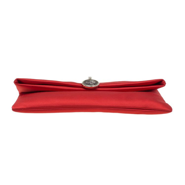 Pre Owned Bvlgari Red Satin Monete Clutch