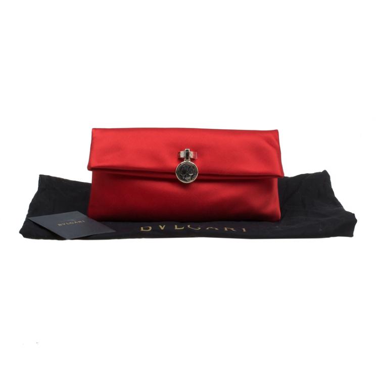 Pre Owned Bvlgari Red Satin Monete Clutch