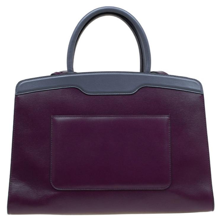 Pre Owned Bvlgari Burgundy/Grey Leather Medium Icona Tote