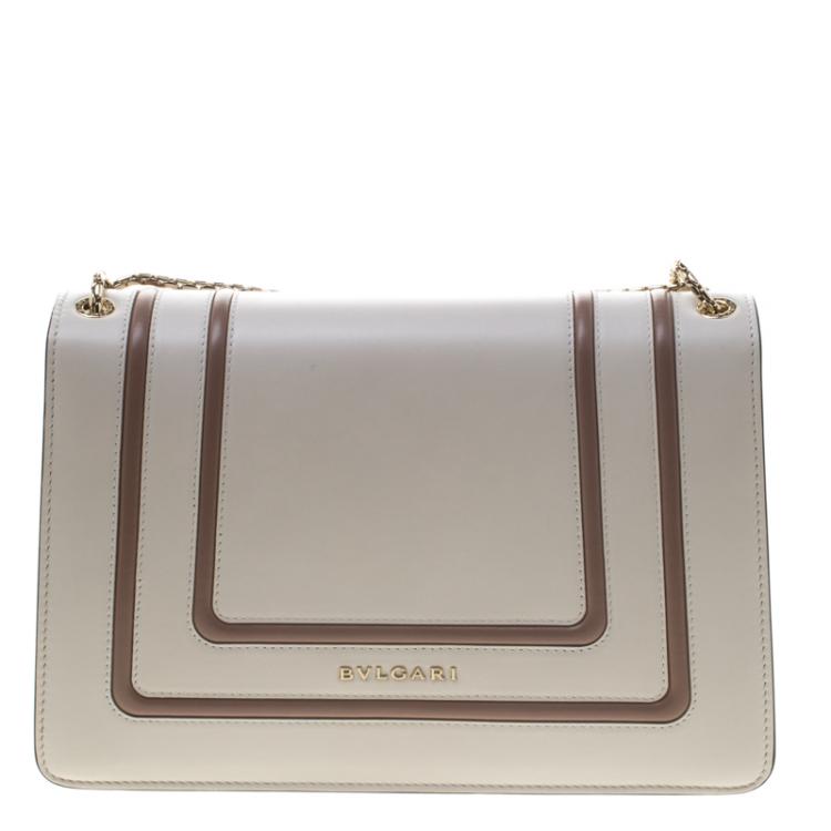 مملوكة مسبقًا Bvlgari Off White/Beige Leather Medium Serpenti Forever Shoulder Bag