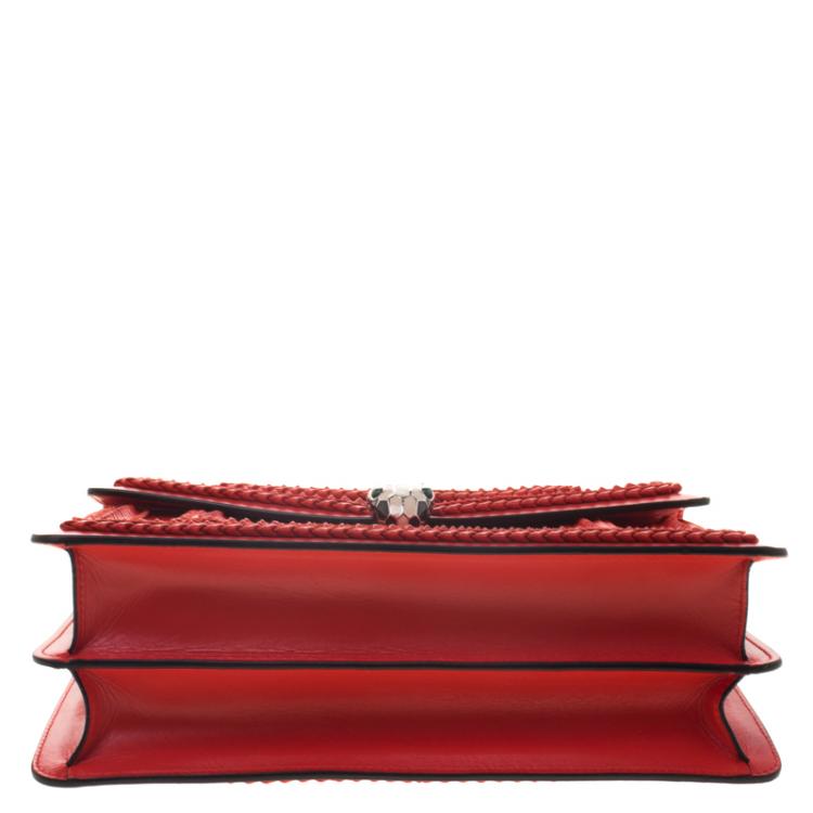 Pre Owned Bvlgari Red Leather Large Serpenti Forever Ruffled Shoulder Bag
