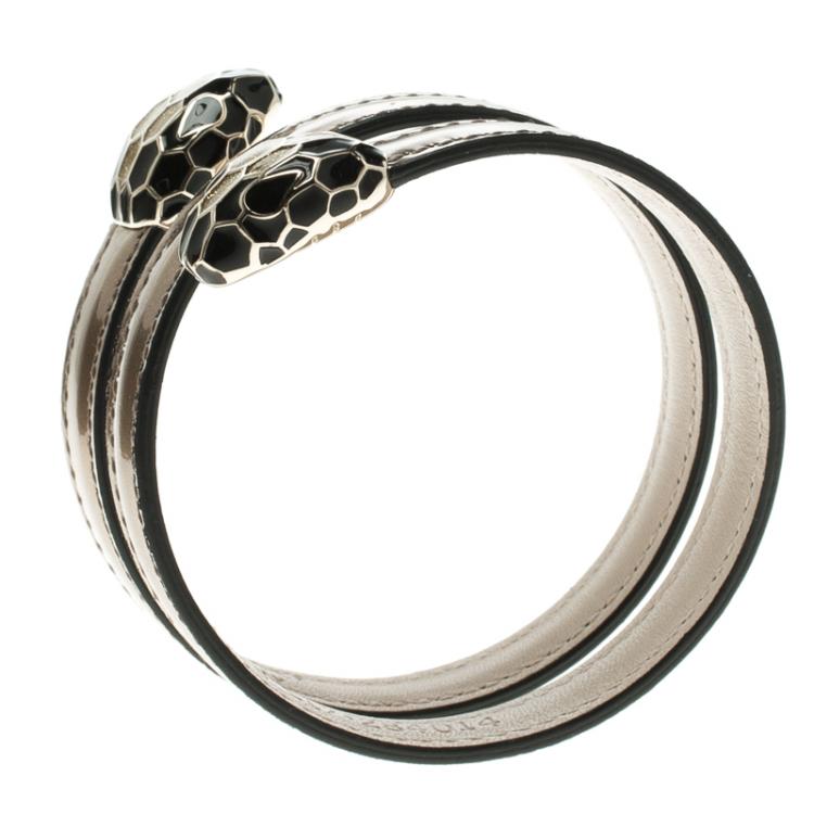 Pre Owned Bvlgari Serpenti Forever Antique Bronze Leather Multi-coiled Rigid Bracelet 