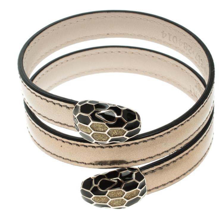 Pre Owned Bvlgari Serpenti Forever Antique Bronze Leather Multi-coiled Rigid Bracelet 