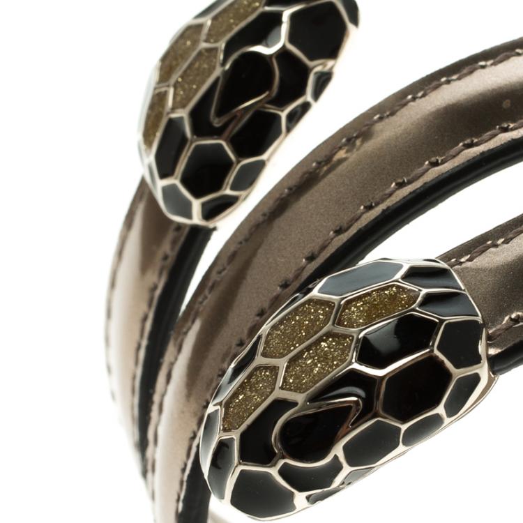 Pre Owned Bvlgari Serpenti Forever Antique Bronze Leather Multi-coiled Rigid Bracelet 