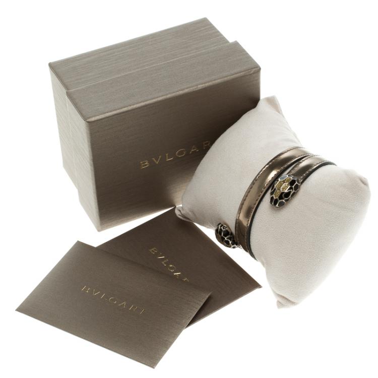 Pre Owned Bvlgari Serpenti Forever Antique Bronze Leather Multi-coiled Rigid Bracelet 