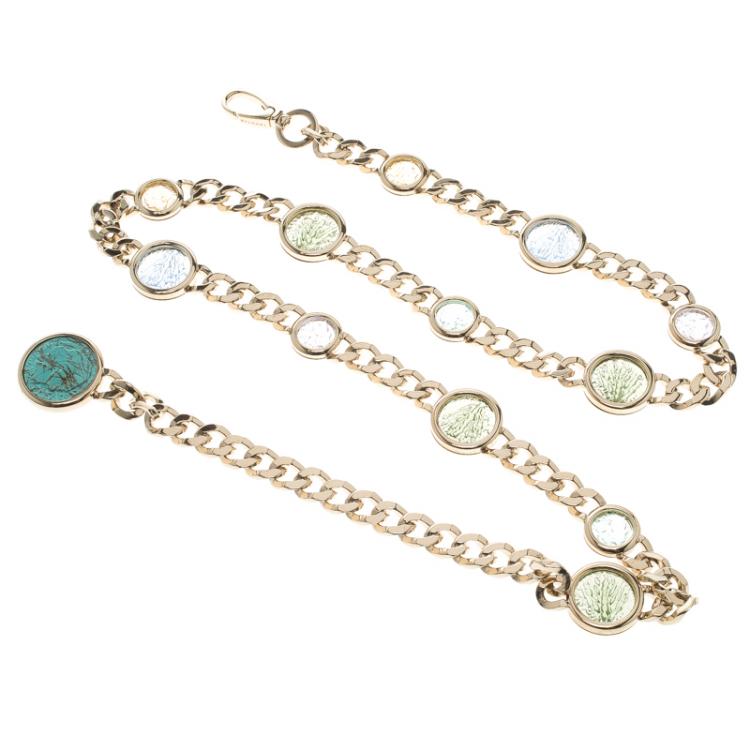 Pre Owned Bvlgari Multicolor Glass Embellished Chain Link Belt