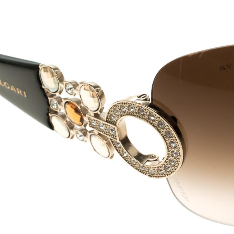 Pre Owned Bvlgari Brown 6063 B Special Edition Sunglasses