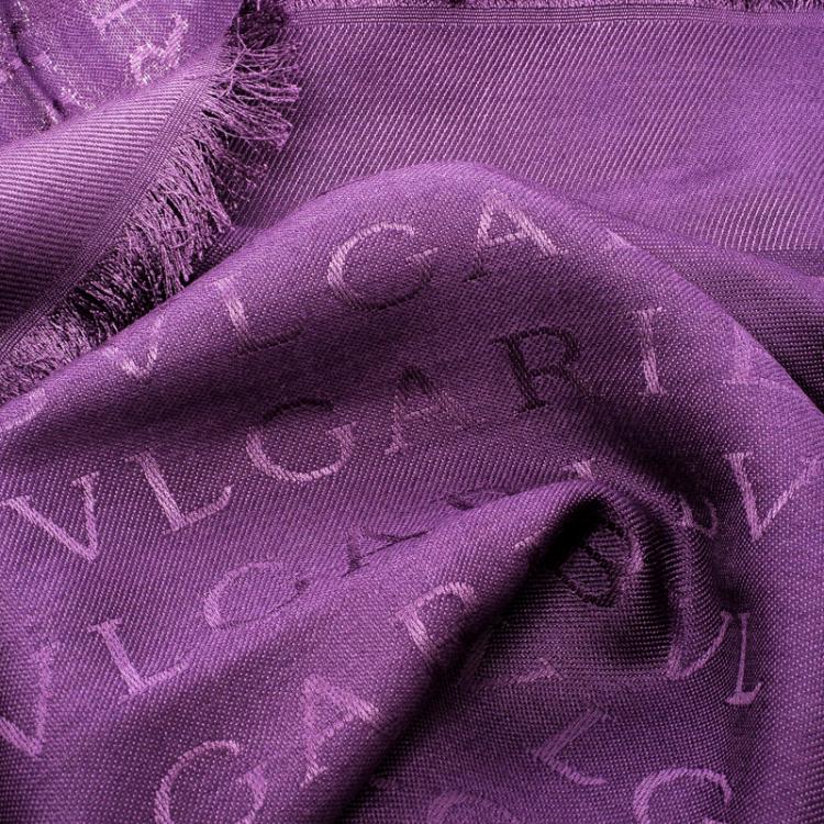 Pre Owned Bvlgari Purple Tonal Woven Silk Logomania Stole