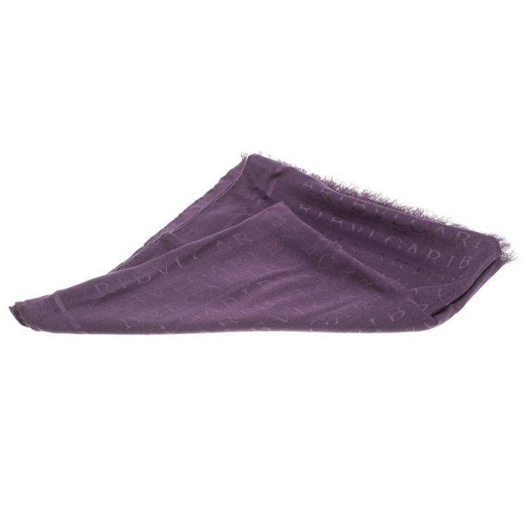 Pre Owned Bvlgari Purple Tonal Woven Silk Logomania Stole