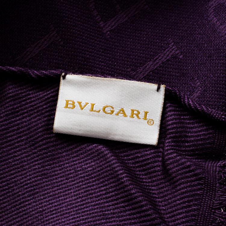 Pre Owned Bvlgari Purple Tonal Woven Silk Logomania Stole