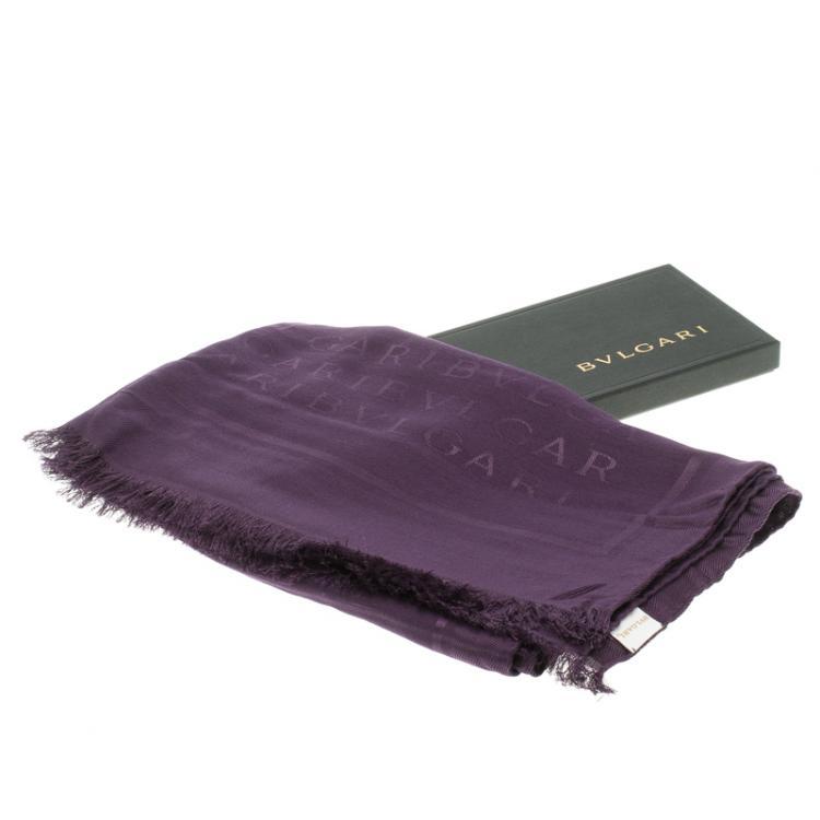 Pre Owned Bvlgari Purple Tonal Woven Silk Logomania Stole