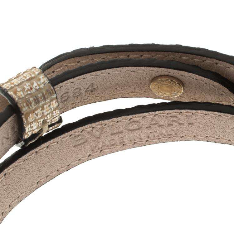 Pre Owned Bvlgari Scaglie Glitter Gold Leather Double Wrap Bracelet 16cm