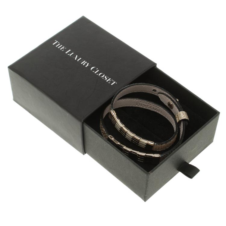 Pre Owned Bvlgari Scaglie Glitter Gold Leather Double Wrap Bracelet 16cm