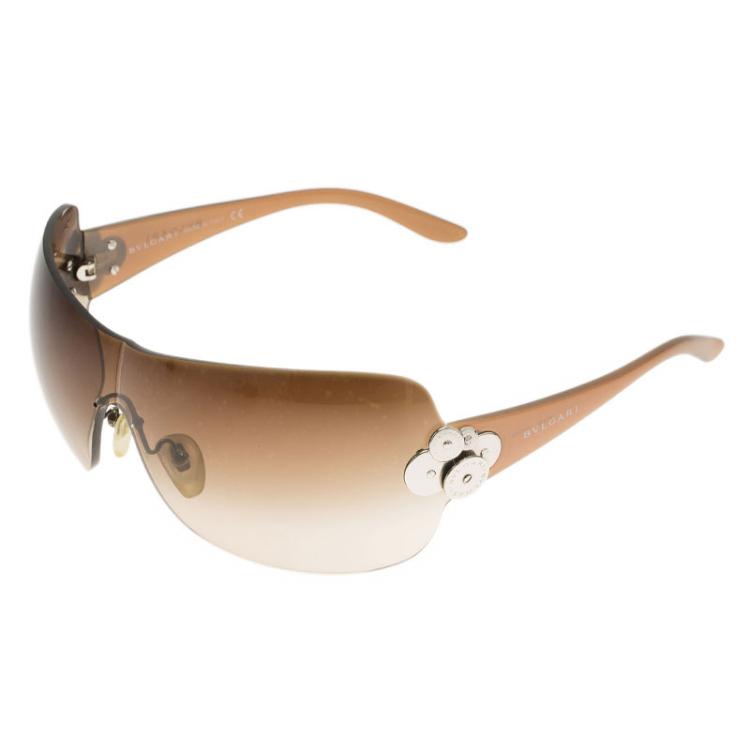 Pre Owned Bvlgari Brown 6009 Shield Sunglasses