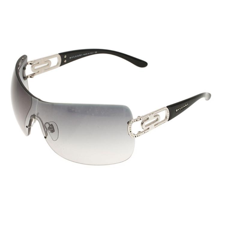 Pre Owned Bvlgari Black 6023B Strass Edge Shield Sunglasses