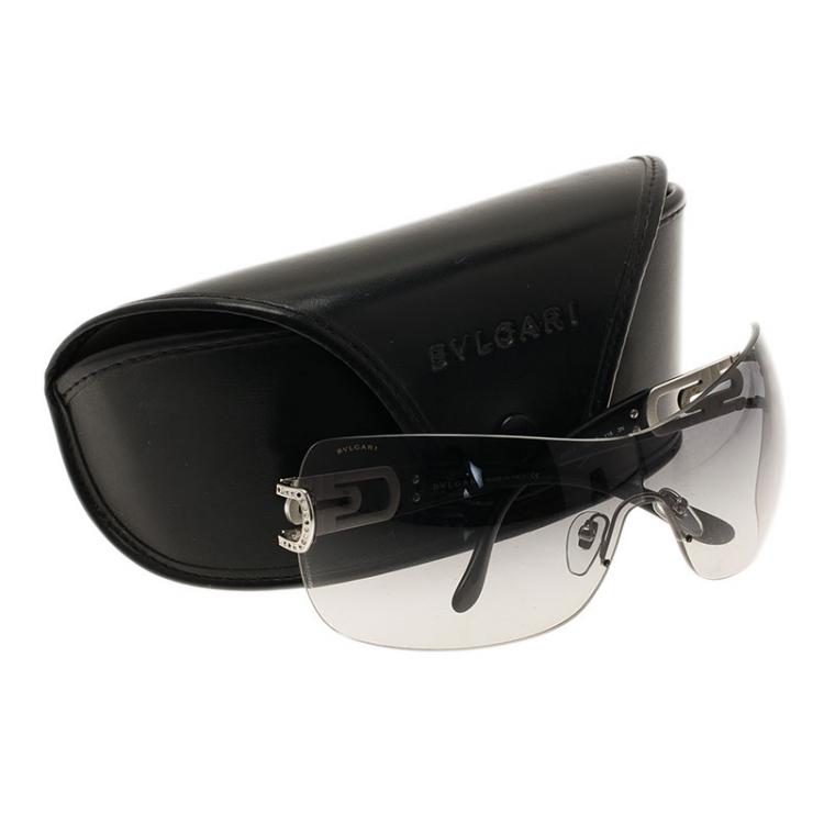 Pre Owned Bvlgari Black 6023B Strass Edge Shield Sunglasses