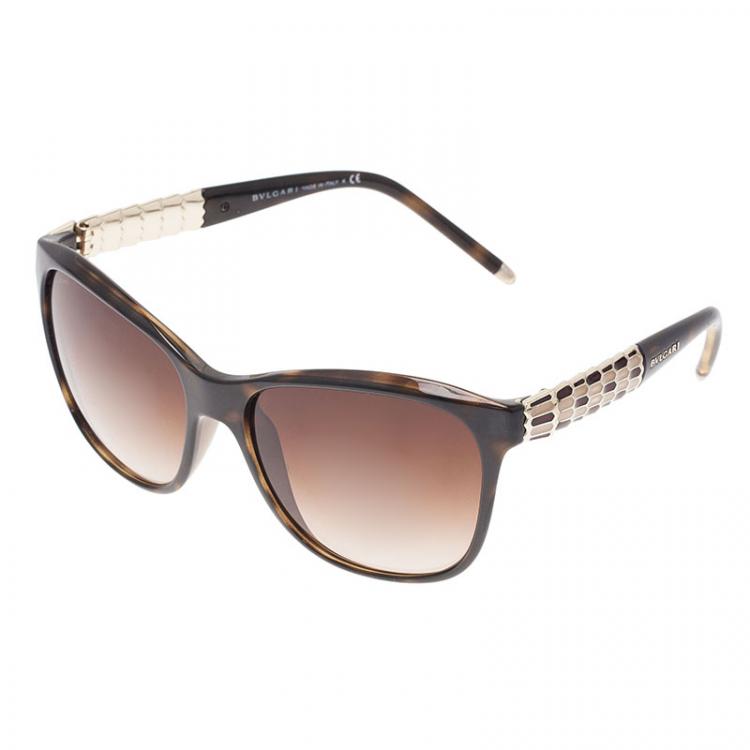 Pre Owned Bvlgari Dark Brown 8104 Ruffle Cat Eye Sunglasses