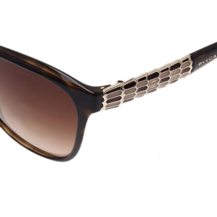 Pre Owned Bvlgari Dark Brown 8104 Ruffle Cat Eye Sunglasses