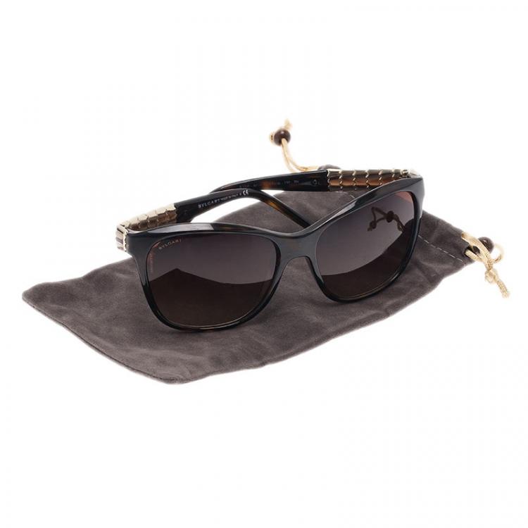 Pre Owned Bvlgari Dark Brown 8104 Ruffle Cat Eye Sunglasses