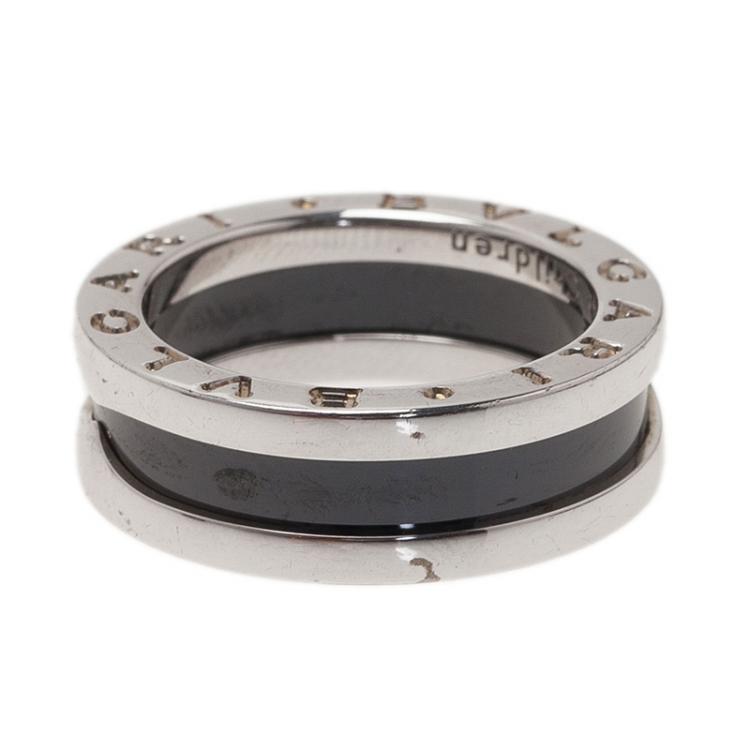 Pre Owned Bvlgari Save The Children Black Ceramic Silver Ring Size 50
