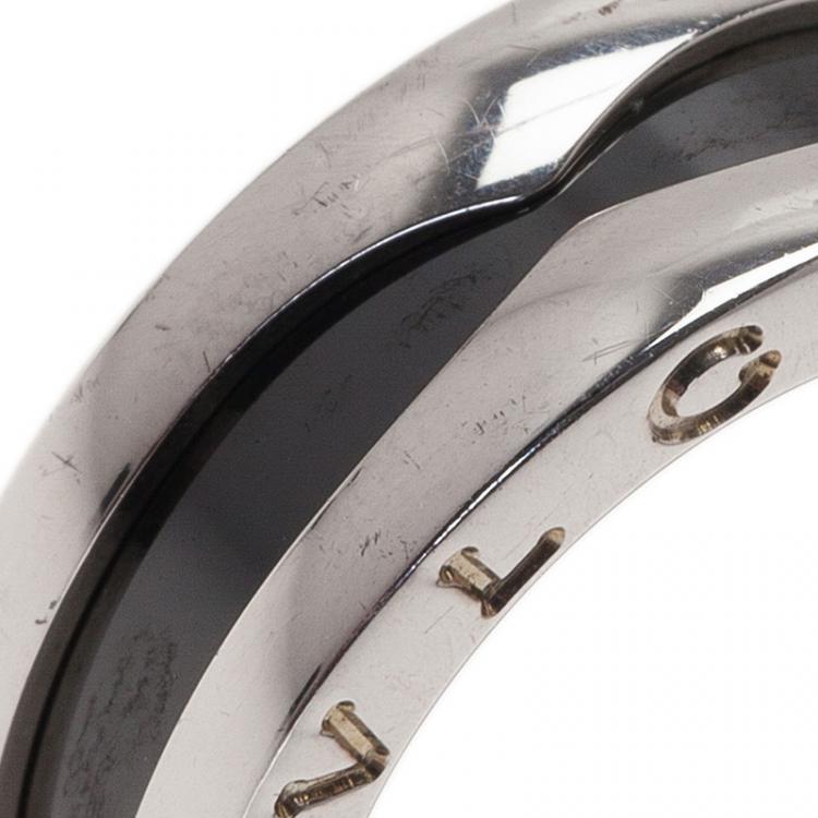 Pre Owned Bvlgari Save The Children Black Ceramic Silver Ring Size 50